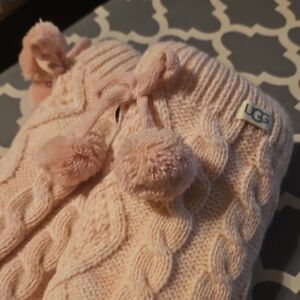 UGG Blush Pink Cable Knit Pom Slippers
